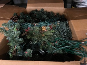 lot 110 image: Christmas Decor Huge LotWreath, Swag, Build-A-Tree wStand, Ornaments and Lights