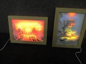 lot 65 image: 2- Lit Wall Dcor Pictures with US...
