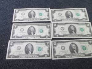 lot 444 image: 6 Sequential, Uncirculated $2 Bills...