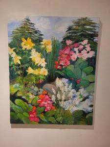 lot 7 image: Oil on Canvas Painting By Betty A. Wiens. 30 x 24.  The Garden.