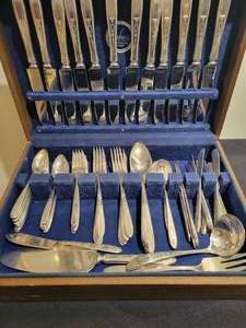 lot 12 image: 52 Pieces Community Plate Flatware Set with Storage Box. No Monogram.