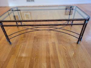 lot 18 image: Metal  Iron base and Glass top Coffee Table.