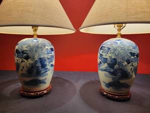 lot 49 image: A pair of Antique Chinese Blue White  Ginger Jars converted into Table Lamps. Comes with Certificate of Antiquity.