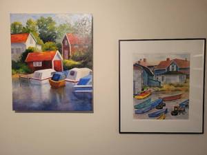 lot 64 image: 2 Lake  Boat Paintings by Betty A. Wiens.