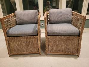 lot 75 image: A pair of Vintage Wicker Armchairs.