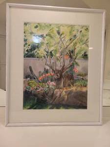 lot 115 image: A large Watercolor Painting 30 12 x 37 not signed. Trees and Flowers.