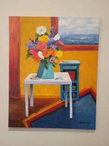 lot 121 image: A colorful Still Life Oil Painting by Betty A. Wiens.