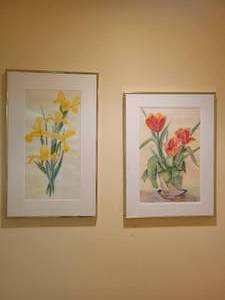lot 128 image: Two Watercolor Paintings. Tulips and Daffodils.