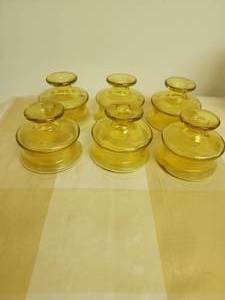 lot 129 image: 6 Dansk Candle Holders  Inkwells. MCM.