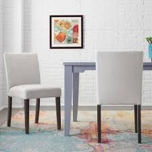 lot 36 image: StyleWell Banford Riverbed Beige Upholstered Dining Chair with Sable Brown Wood Legs (Set of 2)    Customer Returns See Pictures