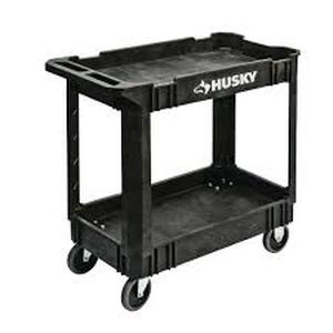 lot 37 image: Husky 2-Tier Plastic 4-Wheeled Service Cart in Black     Customer Returns See Pictures