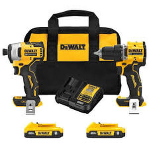 lot 38 image: DEWALT ATOMIC 20-Volt MAX Lithium-Ion Cordless Combo Kit (2-Tool) with (2) 2.0Ah Batteries, Charger and Bag  Customer Returns See Pictures