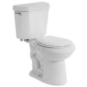 lot 39 image: Glacier Bay 10 inch Rough In Two-Piece 1.28 GPF Single Flush Round Toilet in White Seat Included   Customer Returns See Pictures