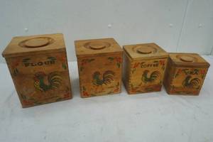 lot 413 image: vintage wooden canister set