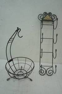 lot 434 image: Wire Fruit basket, wine bottle wall rack
