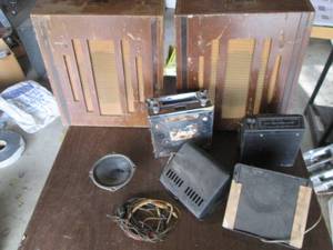 Vintage wall speakers with wood hou...