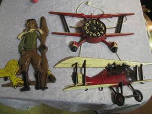3pc Cast Iron Airplane and Pilot wa...
