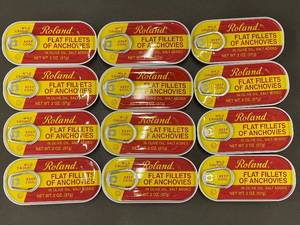 GA 5 - Box of 12 Packaged Roland Flat Fillets of Anchovies in Olive Oil - 2 oz Each