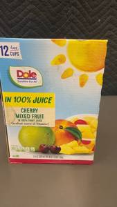CT 5 - Dole Cherry Mixed Fruit in 100% Juice - Pack of 12 (14 oz Cups)