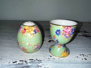 Floral Salt Shaker & Egg Cup Set