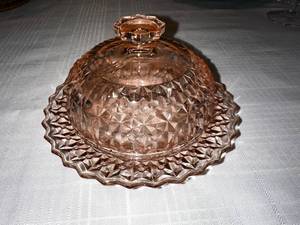 Vintage Pink Glass Butter Dish