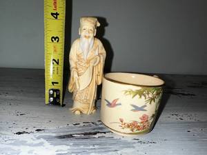 Japanese Satsuma Cup & Ivory Figurine