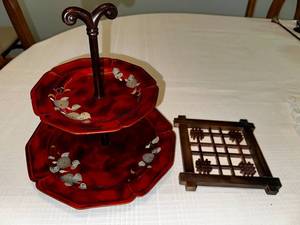 Vintage Maruni Lacquerware Tiered Stand Made in Occupied Japan