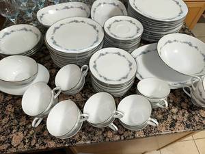 Noritake Barcolle Bone China Dinnerware Set Serving for 12 and Serving Pieces as seen in photos
