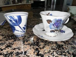Porcelain Floral Blue Cups Set