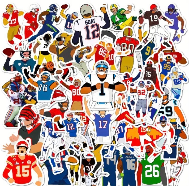lot 25A image: 50 New NFL Football Stickers Brady Rice Allen Chiefs 49ers Newton N