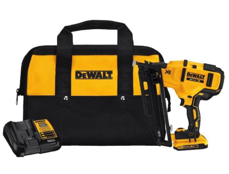 lot 15A image: Brand New DeWalt 20V MAX XR 16-Gauge Cordless Angled Finish Nailer Kit $429 Retail O