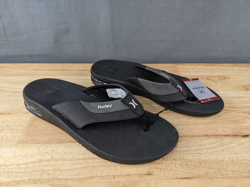 lot 76 image: Brand New Hurley Mens Cushioned Surf Flip-Flops Size 10 Black X