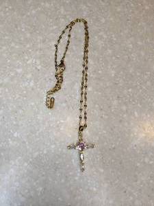 lot 406 image: New 18K Gold Plated Titanium Steel Cross Necklace Pink P