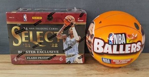 lot 21 image: Brand New 2021-22 Panini Select Basketball 24 NBA Trading Cards Blaster Exclusive Box and Zuru 5 Surprise NBA Ballers Toy Mystery Capsule Figurine N