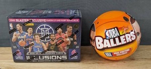 lot 31 image: Brand New 2021-22 Panini Illusions Basketball NBA Trading Cards Blaster Exclusive Box and Zuru 5 Surprise NBA Ballers Toy Mystery Capsule Figurine N