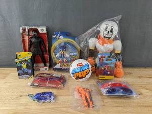 lot 94 image: Brand New Variety of 10 Toys Including Figurines, Character Glasses, Anime Pop Capsule and More W