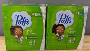 lot 183 image: Brand New Four 4-Packs Puffs Plus Lotion Facial Tissue $36 Retail W