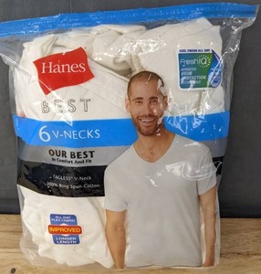 lot 68 image: New Hanes 6-Pack V-Neck Mens T-Shirts Size Large N