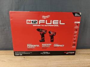 lot 2B image: Brand New Milwaukee M12 FUEL Cordless Brushless 2 Tool Combo Kit $229 Retail O