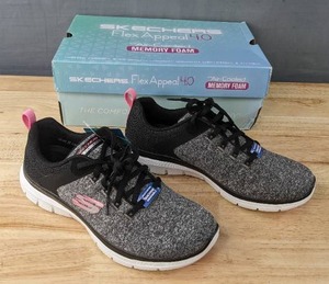 lot 96 image: Brand New Skechers Flex Appeal 4.0 Shoes Womens Size 8.5 Sneakers Black and Pink $65 Retail L