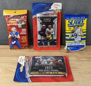 lot 55 image: Brand New Panini 2023 NFL Score 30 Card Pack, Panini NFL Score 40 Card Value Pack, Pro Picks 2022 Rookies & Future Stars Football Cards, Sage 2023 High Series Football Premium Pack Cards I