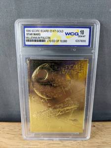 lot 194 image: 1995 Score Board Star Wars 23KT Gold WCG 10 Gem Mint Graded Numbered Millennium Falcon Card N