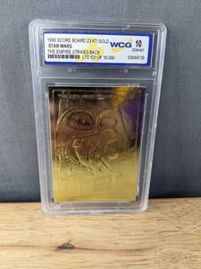 lot 198 image: 1996 Score Board Star Wars 23KT Gold WCG 10 Gem Mint Graded Numbered The Empire Strikes Back Card N