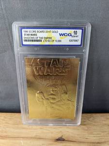 lot 199 image: 1996 Score Board Star Wars 23KT Gold WCG 10 Gem Mint Graded Numbered Shadows of the Empire Card N