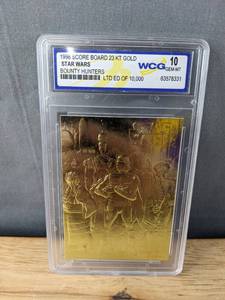 lot 201 image: 1996 Score Board Star Wars 23KT Gold WCG 10 Gem Mint Graded Numbered Bounty Hunters Card N