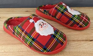lot 211 image: Christmas Santa House Slippers Womens Size 1010.5 Red Plaid L