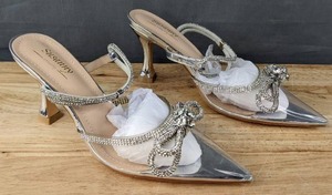 lot 435A image: Susanny Closed Toe Rhinestone Heels Womens Size 7.5 Clear L