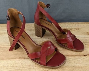 lot 436A image: Lucky Brand Sarwa Ankle Strap Heeled Sandals Womens Size 7.5 Sun-dried Tomato L