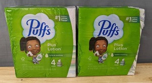 lot 209 image: 2 Brand New Puffs Plus Lotion 4-Pack 2-Ply Facial Tissue Cubes L