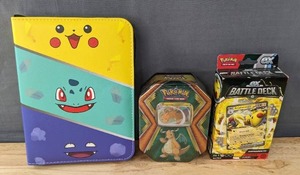 lot 10L image: Brand New Pokmon Trading Card Collectors Album Binder for Cards, Pokmon Trading Card Game Dragonite Tin Box and Ampharos Ex Pokmon Ex Battle Deck I